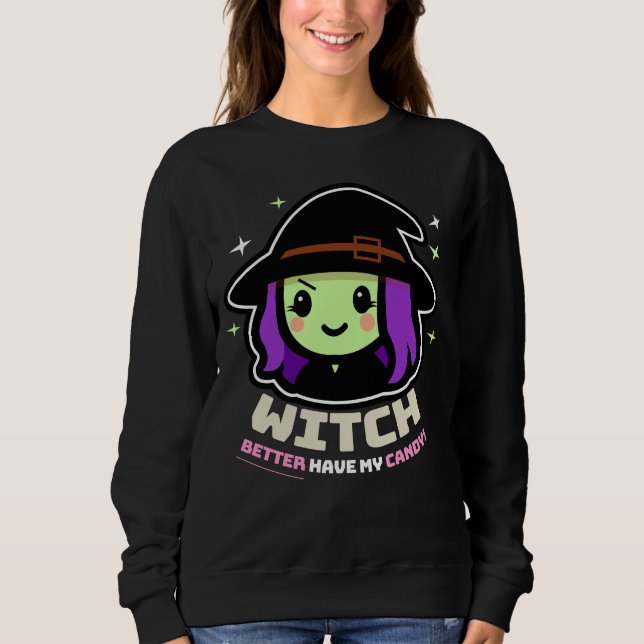 Spooky Kawaii Witch Halloween Women's Sweatshirt (Front)