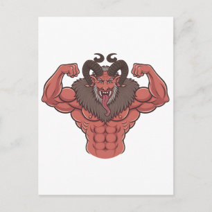 Spooky Krampus Christmas Flexing Muscle Fitness Announcement Postcard