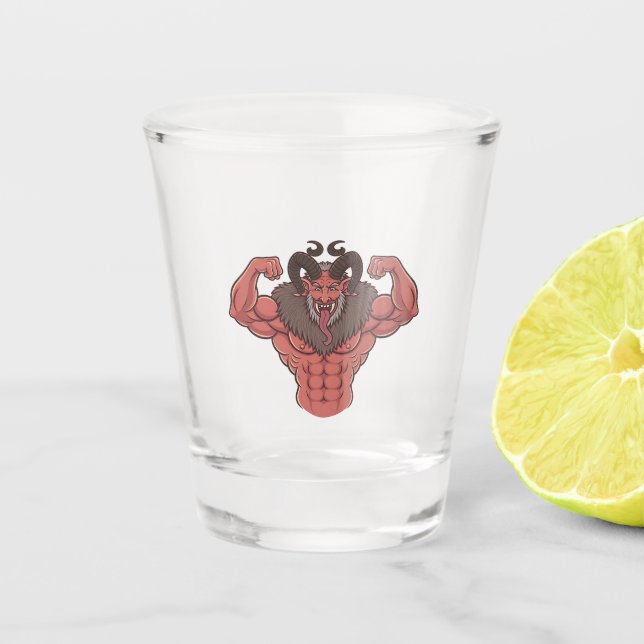 Spooky Krampus Christmas Flexing Muscle Fitness Shot Glass (Front)