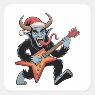 Spooky Krampus Guitar Electric Rock Christmas Square Sticker