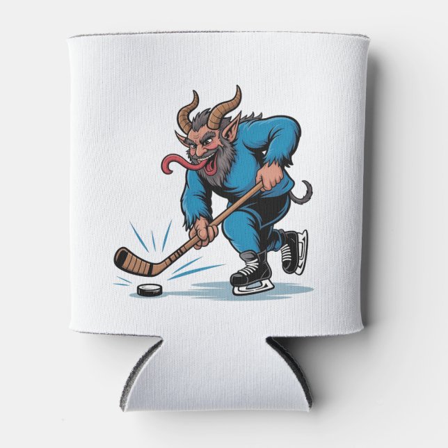 Spooky Krampus Playing Ice Hockey Christmas  Can Cooler (Front)