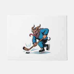 Spooky Krampus Playing Ice Hockey Christmas Doormat