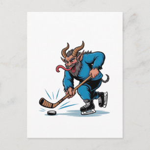 Spooky Krampus Playing Ice Hockey Christmas Invitation Postcard