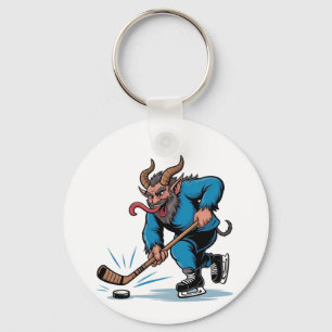Spooky Krampus Playing Ice Hockey Christmas Key Ring