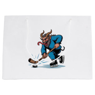 Spooky Krampus Playing Ice Hockey Christmas Large Gift Bag