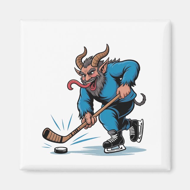 Spooky Krampus Playing Ice Hockey Christmas  Magnet (Front)