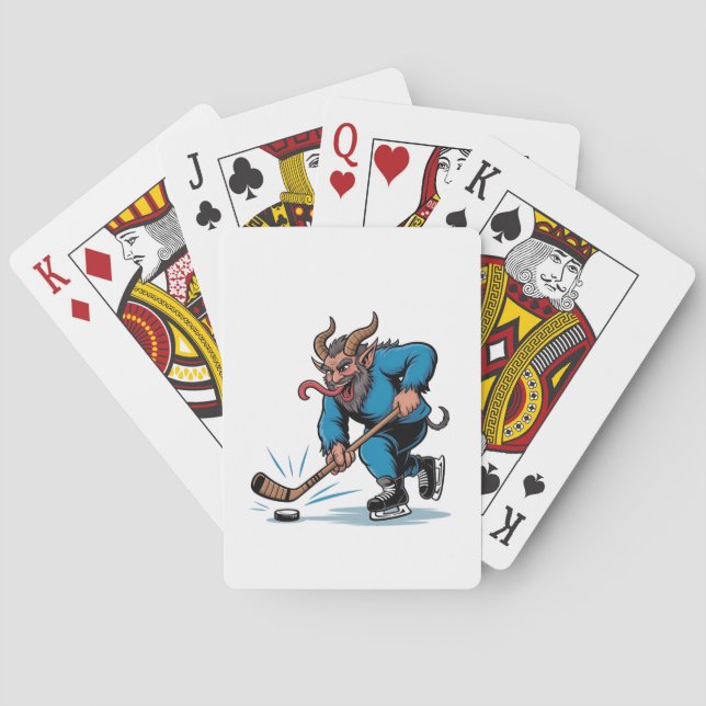 Spooky Krampus Playing Ice Hockey Christmas  Playing Cards (Back)