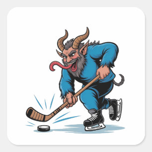Spooky Krampus Playing Ice Hockey Christmas  Square Sticker