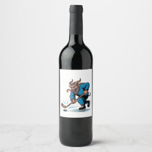 Spooky Krampus Playing Ice Hockey Christmas  Wine Label