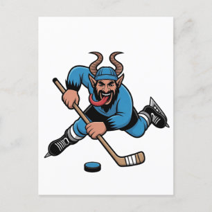 Spooky Krampus Playing Ice Hockey Sport  Holiday Postcard