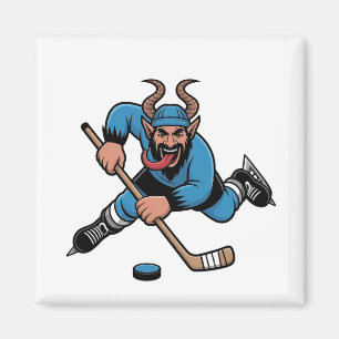 Spooky Krampus Playing Ice Hockey Sport Magnet