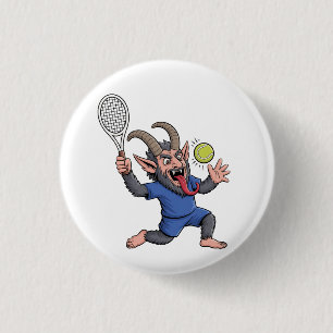 Spooky Krampus Playing Tennis Christmas 3 Cm Round Badge