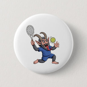 Spooky Krampus Playing Tennis Christmas  6 Cm Round Badge