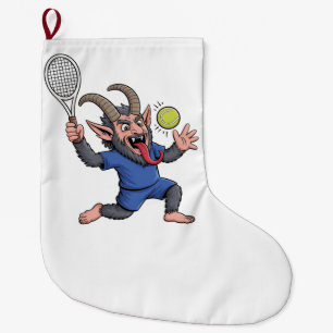 Spooky Krampus Playing Tennis Christmas Large Christmas Stocking