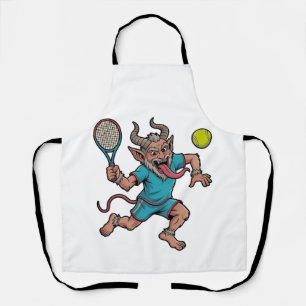 Spooky Krampus Playing Tennis Christmas Sport  Apron