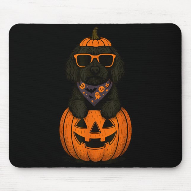 Spooky Labradoodle Pumpkin Halloween Dog Lover Mouse Pad (Front)