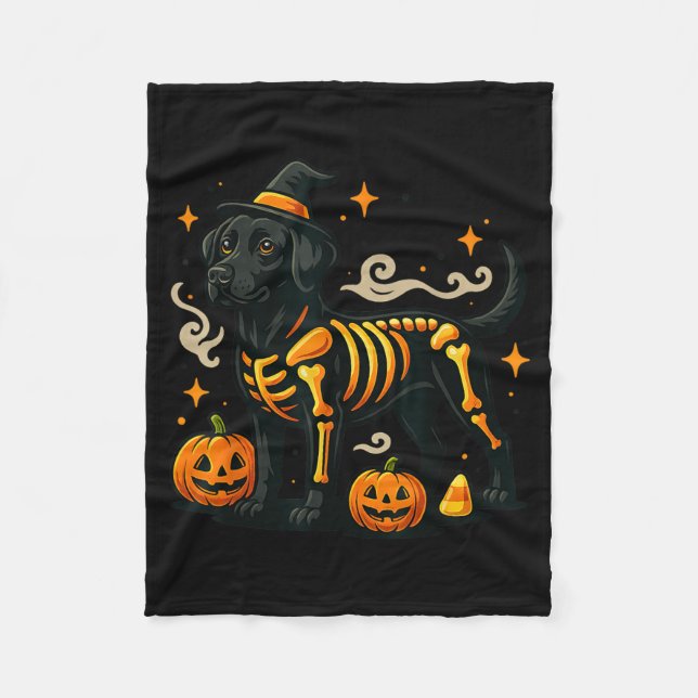 Spooky Labrador Retriever Dog Witch Hat Halloween Fleece Blanket (Front)