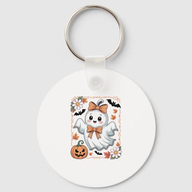 Spooky Lace Ghost Halloween Key Ring (Front)