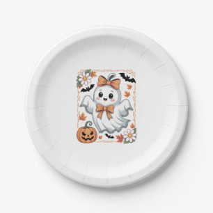 Spooky Lace Ghost Halloween Paper Plate