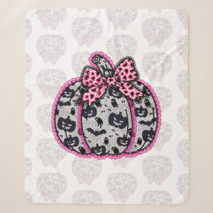 Spooky Lace Halloween Pumpkin Coquette Sherpa Blanket