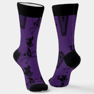 Spooky Lavender & Black Halloween Socks with Name
