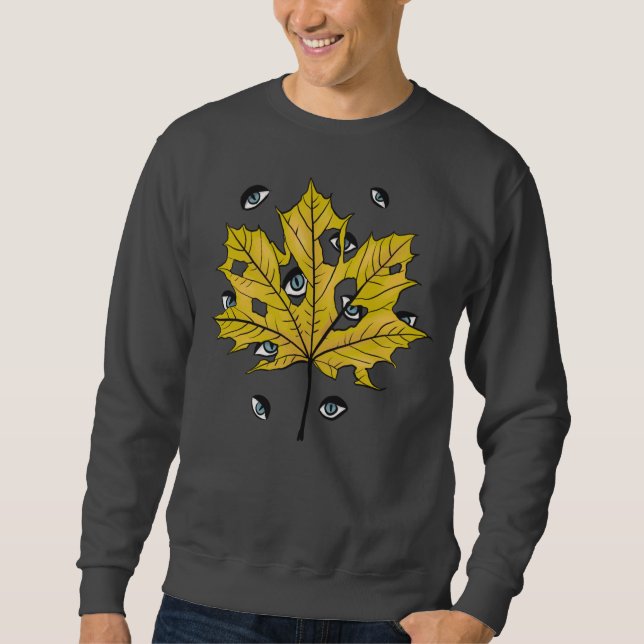 Spooky Leaf Creepy Eyes Weird Goth Sweatshirt (Front)