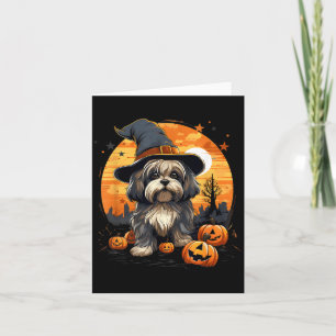 Spooky Lhasa Apso Dog Witch Halloween Card
