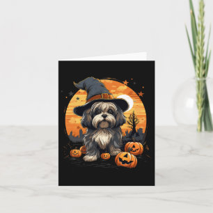 Spooky Lhasa Apso Dog Witch Halloween  Card