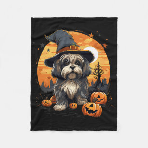 Spooky Lhasa Apso Dog Witch Halloween  Fleece Blanket