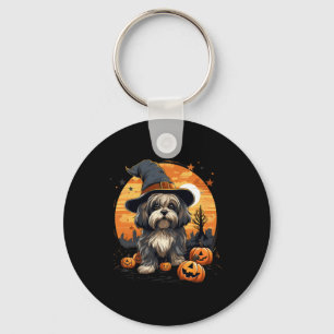 Spooky Lhasa Apso Dog Witch Halloween Key Ring