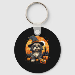 Spooky Lhasa Apso Dog Witch Halloween Key Ring