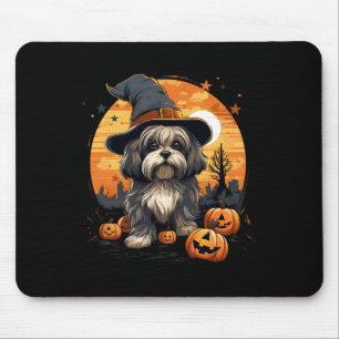 Spooky Lhasa Apso Dog Witch Halloween Mouse Pad