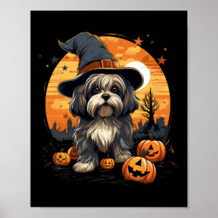 Spooky Lhasa Apso Dog Witch Halloween Poster