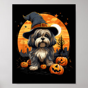 Spooky Lhasa Apso Dog Witch Halloween Poster