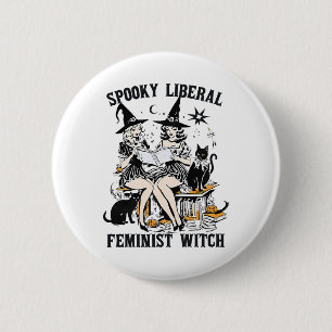 Spooky Liberal Feminist Witch Halloween Librarian 6 Cm Round Badge