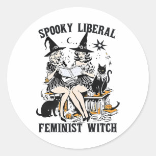Spooky Liberal Feminist Witch Halloween Librarian Classic Round Sticker