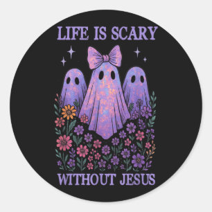 Spooky Life Is Scary Without Jesus Christian Classic Round Sticker