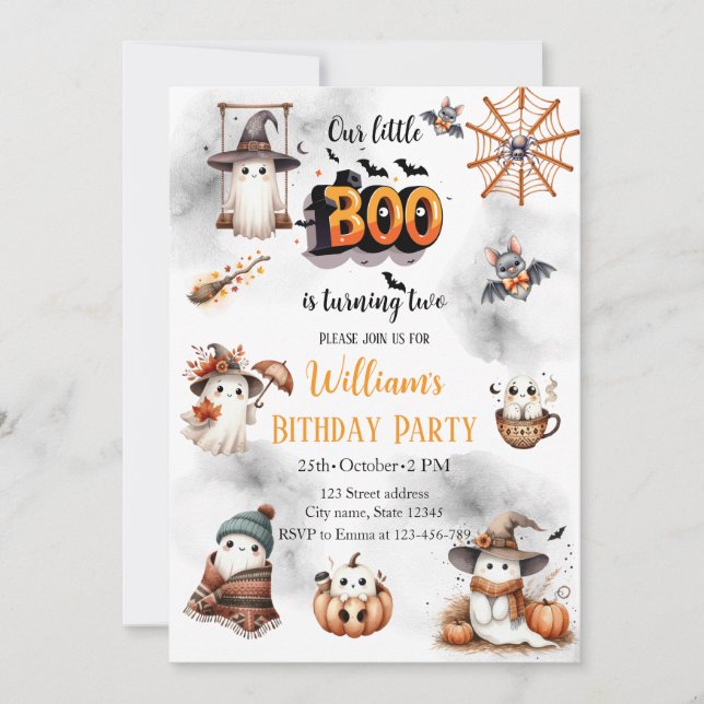 Spooky Little Boo is Turning Two 2nd Birthday Invitation (Front)
