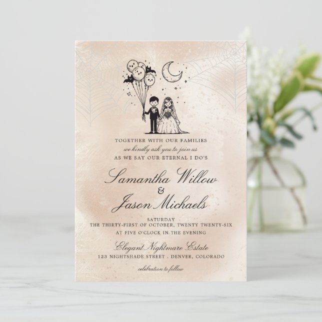 Spooky Little Couple Wedding Invitation (Standing Front)