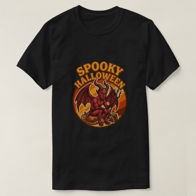 Spooky Little Devil Halloween Retro Design T-Shirt (Design Front)