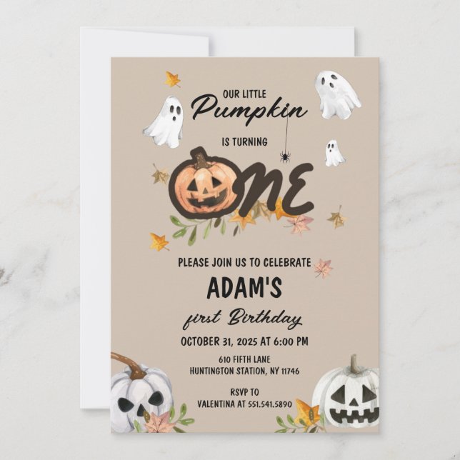Spooky Little Pumpkin First Birthday Invitation (Front)