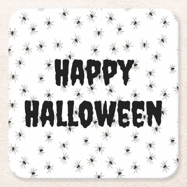 Spooky Little Spiders All Over Halloween Square Paper Coaster (Front)