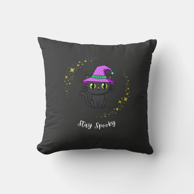 Spooky Magic Witch Hat Halloween T-Shirt Cushion (Front)