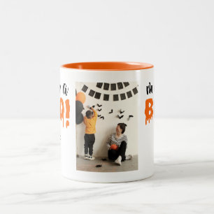 Spooky Mama Boo Orange Halloween Family Photo Two-Tone Coffee Mug