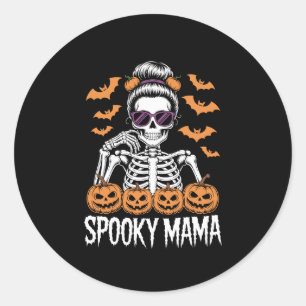 Spooky Mama Cool Halloween Skeleton Classic Round Sticker