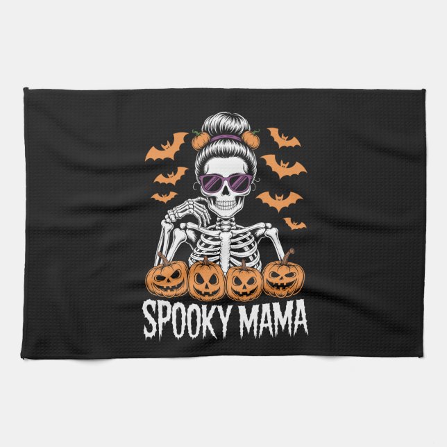 Spooky Mama Cool Halloween Skeleton Tea Towel (Horizontal)