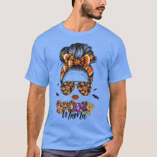 Spooky Mama Costume Funny Halloween Messy Bun Mum T-Shirt