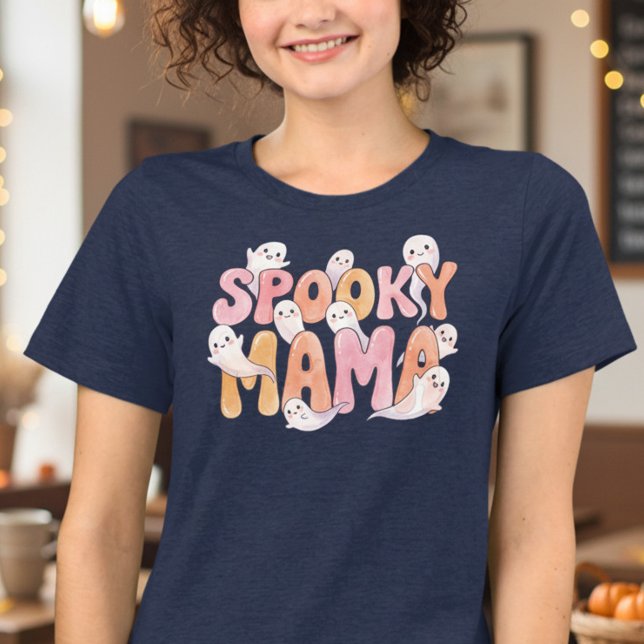 Spooky Mama Cute Ghost Halloween Tri-Blend Shirt (Spooky Mama t-shirt with cute halloween ghosts by Darling & May)