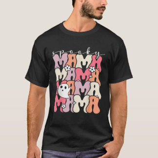 Spooky Mama Funny Mum Halloween Ghost Witch Bat T-Shirt