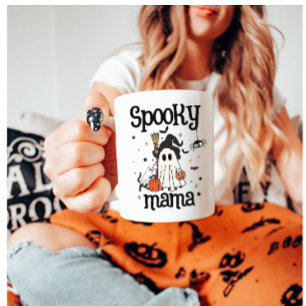 Spooky Mama Halloween – Cute Ghost, Cat & Pumpkins Coffee Mug